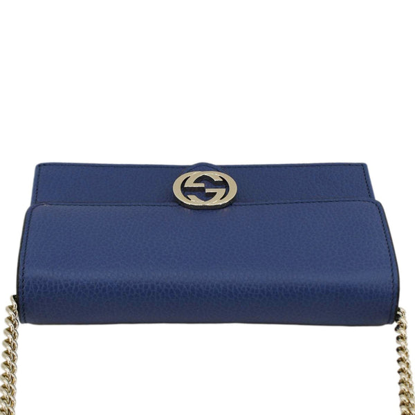 GUCCI Dollar Interlocking G Calfskin Leather Chain Wallet Crossbody Bag Blue 510314