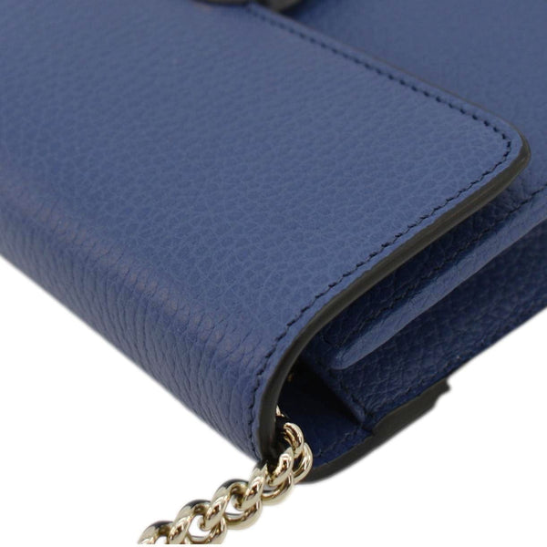 GUCCI Dollar Interlocking G Calfskin Leather Chain Wallet Crossbody Bag Blue 510314