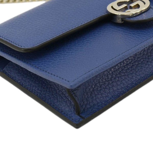 GUCCI Dollar Interlocking G Calfskin Leather Chain Wallet Crossbody Bag Blue 510314