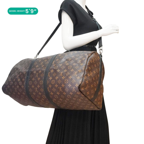 LOUIS VUITTON Keepall Bandouliere 55 Damier Ebene Travel Bag Brown