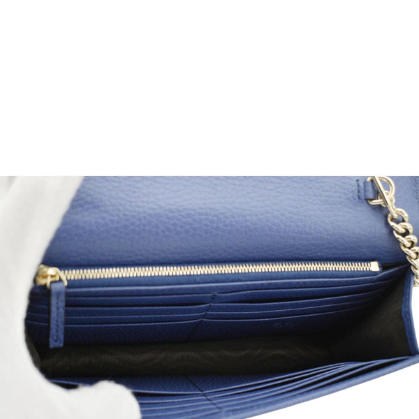 GUCCI Dollar Interlocking G Calfskin Leather Chain Wallet Crossbody Bag Blue 510314