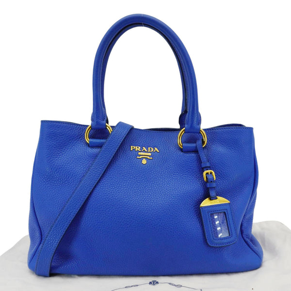 PRADA Vitello Daino Leather Tote Shoulder Bag Blue