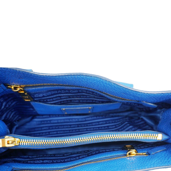 PRADA Vitello Daino Leather Tote Shoulder Bag Blue