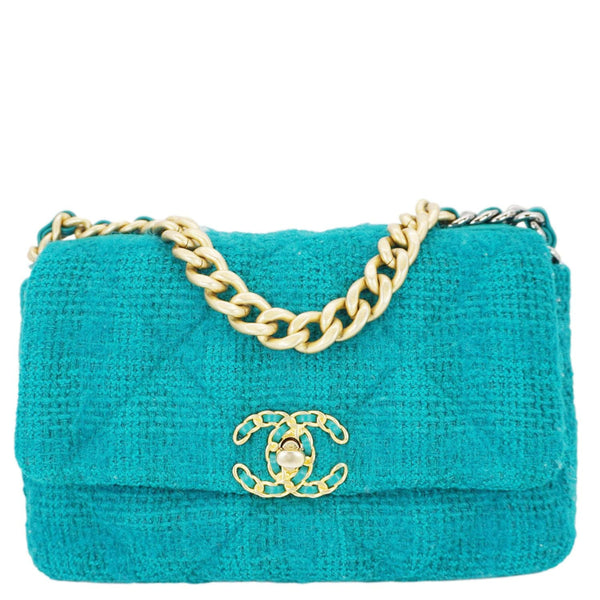 CHANEL 19 Flap Medium Quilted Tweed Shoulder Bag Teal