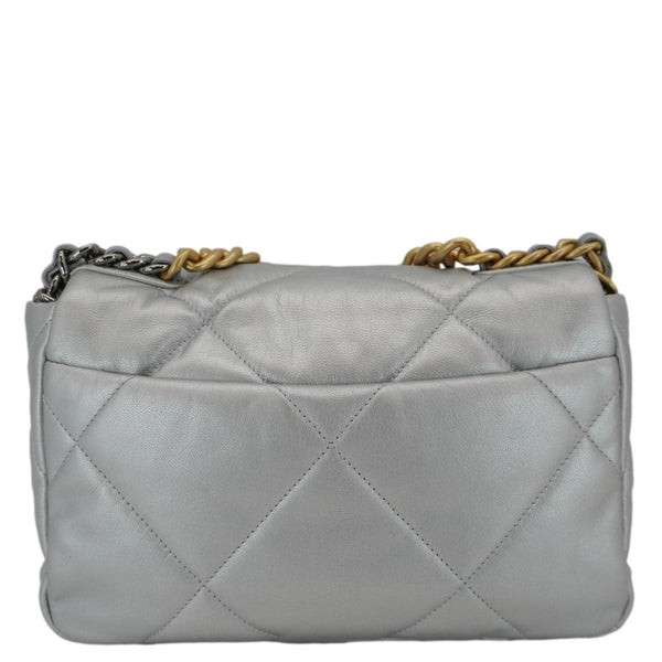 CHANEL 19 Medium Flap Quilted Leather Shoulder Bag Metallic Silver