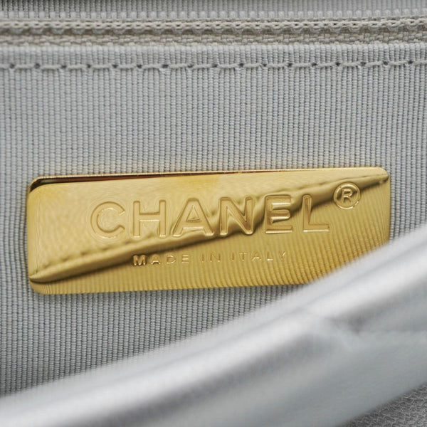 CHANEL 19 Medium Flap Quilted Leather Shoulder Bag Metallic Silver