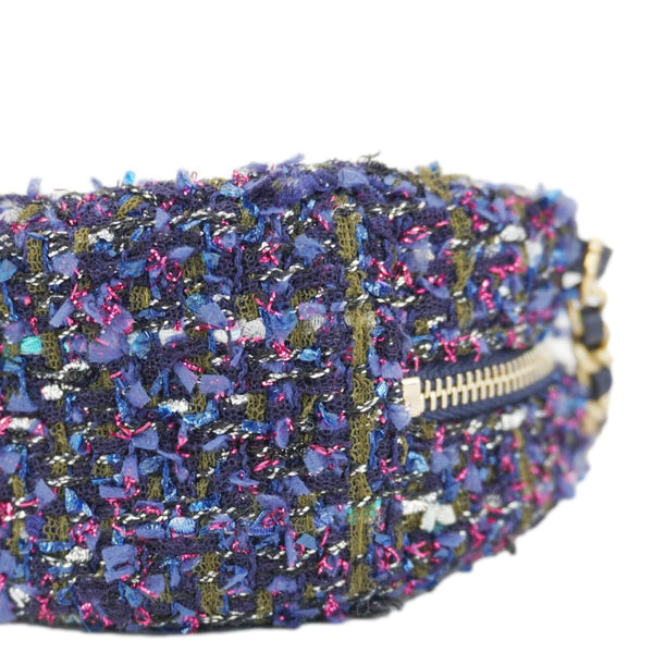 CHANEL Round Tweed Chain Clutch Crossbody Bag Blue