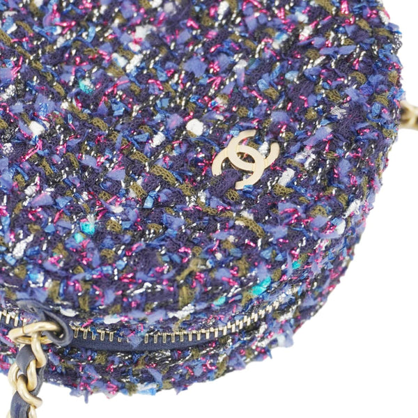 CHANEL Round Tweed Chain Clutch Crossbody Bag Blue