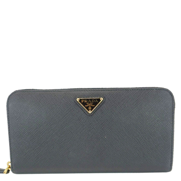 PRADA Zip Around Saffiano Leather Wallet Black