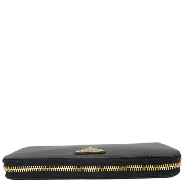 PRADA Zip Around Saffiano Leather Wallet Black