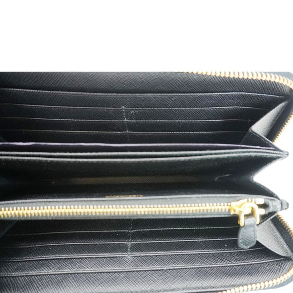 PRADA Zip Around Saffiano Leather Wallet Black