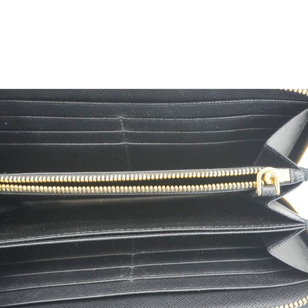 PRADA Zip Around Saffiano Leather Wallet Black