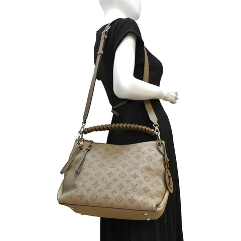 LOUIS VUITTON Beaubourg Mahina MM Leather Hobo Shoulder Bag Galet