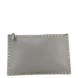 VALENTINO GARAVANI Rockstud Zip Clutch Leather Grey Pouch front look