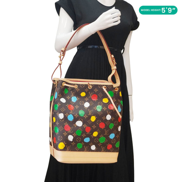 LOUIS VUITTON LV×YK Noe Monogram Painted Dot Tote Shoulder Bag Brown