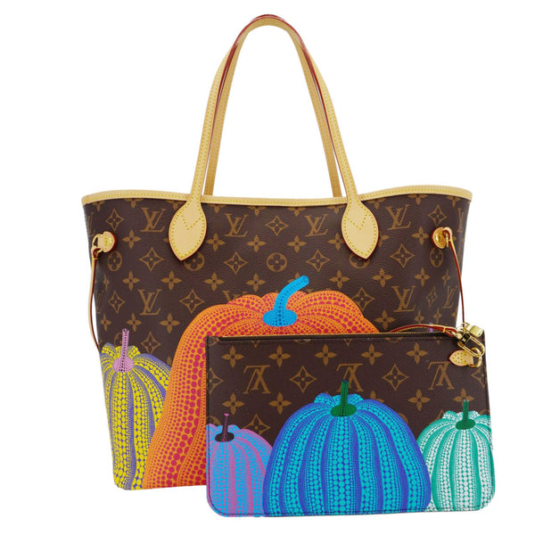 LOUIS VUITTON LV X YK Kusama Neverfull Pumpkin Monogram Canvas Tote Bag Brown