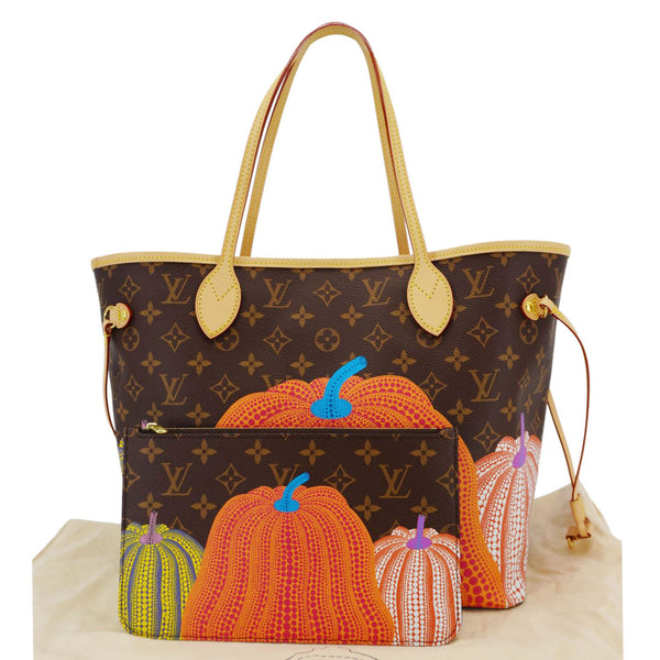 LOUIS VUITTON LV X YK Kusama Neverfull Pumpkin Monogram Canvas Tote Bag Brown