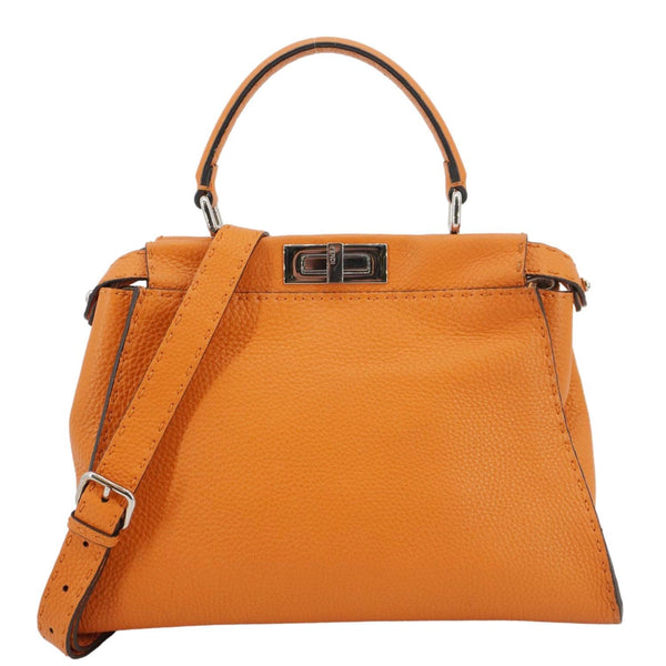 FENDI Peekaboo Iconic Medium Leather Satchel Shoulder Bag Orange