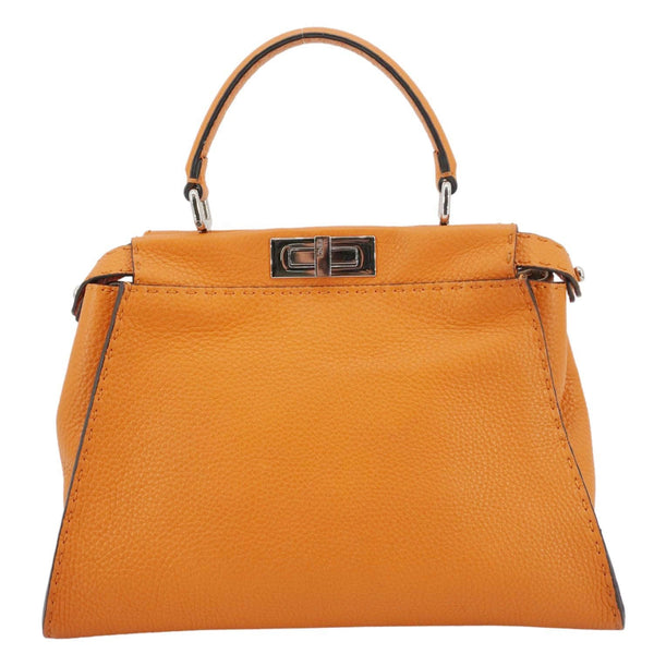 FENDI Peekaboo Iconic Medium Leather Satchel Shoulder Bag Orange