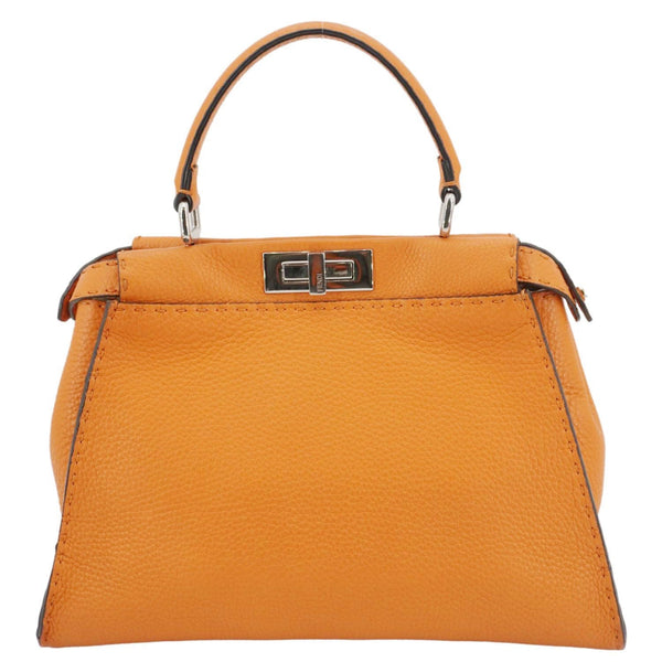 FENDI Peekaboo Iconic Medium Leather Satchel Shoulder Bag Orange