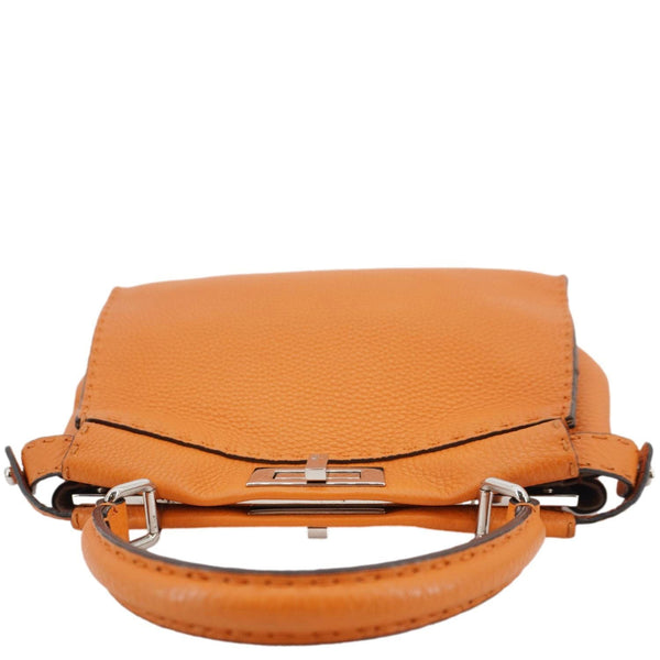 FENDI Peekaboo Iconic Medium Leather Satchel Shoulder Bag Orange