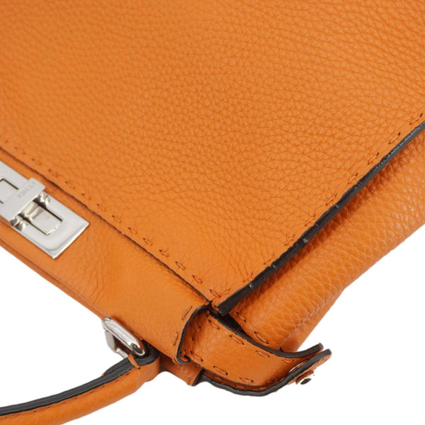 FENDI Peekaboo Iconic Medium Leather Satchel Shoulder Bag Orange