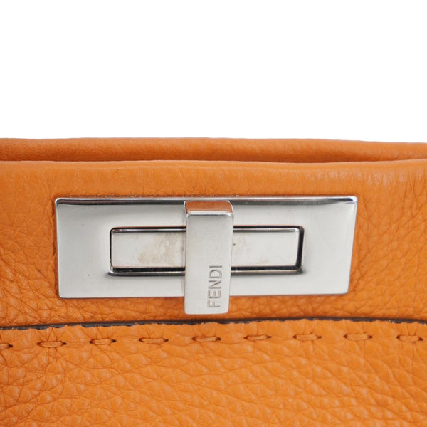 FENDI Peekaboo Iconic Medium Leather Satchel Shoulder Bag Orange