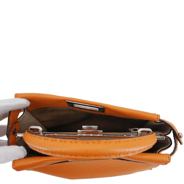 FENDI Peekaboo Iconic Medium Leather Satchel Shoulder Bag Orange