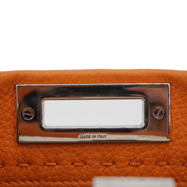 FENDI Peekaboo Iconic Medium Leather Satchel Shoulder Bag Orange