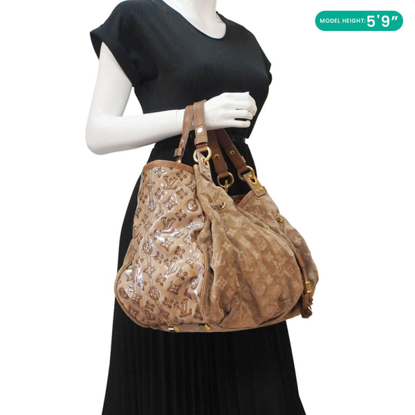 LOUIS VUITTON Irene Monogram Suede Hobo Bag Brown