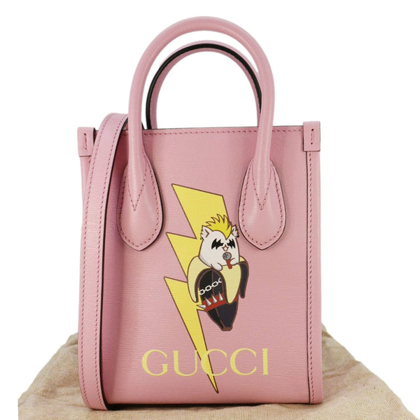 GUCCI X BNF Bananya Print Leather Vertical Tote Bag Pink 671623