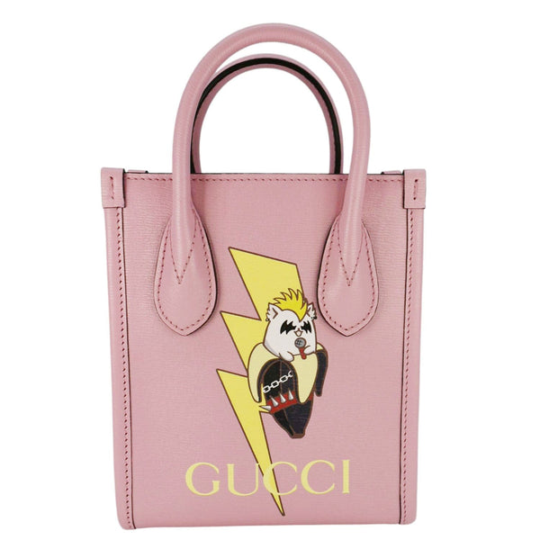 GUCCI X BNF Bananya Print Leather Vertical Tote Bag Pink 671623