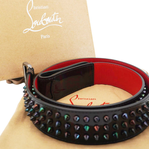 CHRISTIAN LOUBOUTIN Loubi Spiked Leather Belt Black Size 100.40