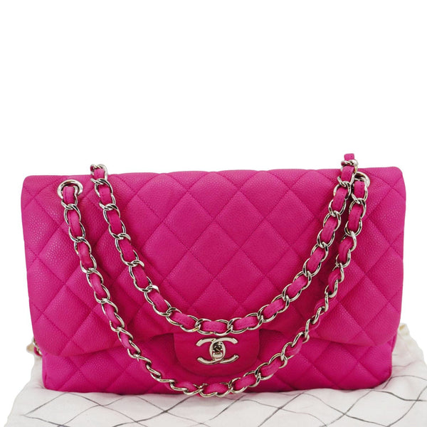 CHANEL Jumbo Classic Double Flap Quilted Caviar Leather Shoulder Bag Pink