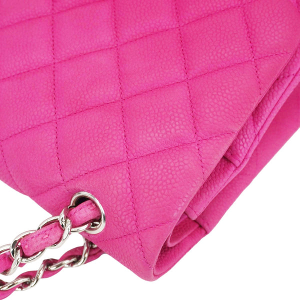 CHANEL Jumbo Classic Double Flap Quilted Caviar Leather Shoulder Bag Pink