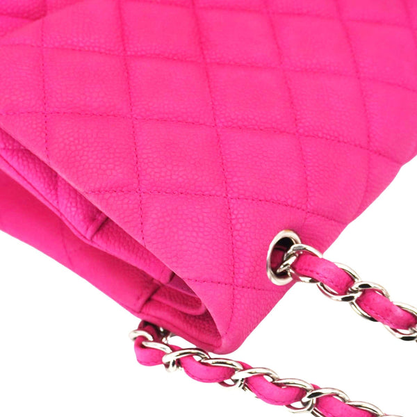 CHANEL Jumbo Classic Double Flap Quilted Caviar Leather Shoulder Bag Pink