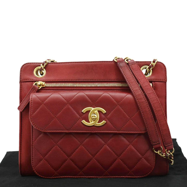 CHANEL Square Front Pocket  Crossbody Bag Red front side