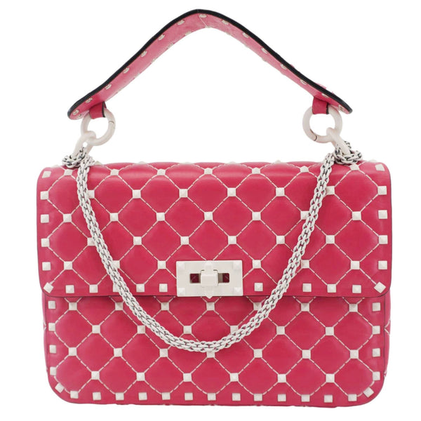 VALENTINO Rockstud Spike Medium Lambskin Leather Shoulder Bag Pink