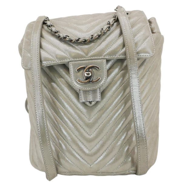 CHANEL Urban Spirit Small Chevron Calfskin Leather Backpack Silver