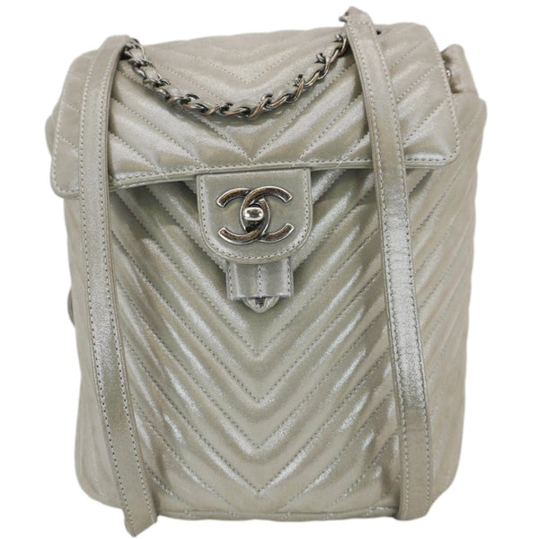 CHANEL Urban Spirit Small Chevron Calfskin Leather Backpack Silver