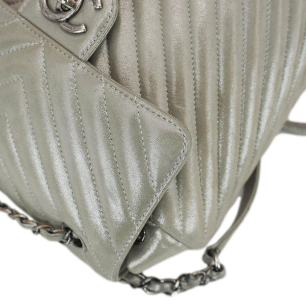 CHANEL Urban Spirit Small Chevron Calfskin Leather Backpack Silver