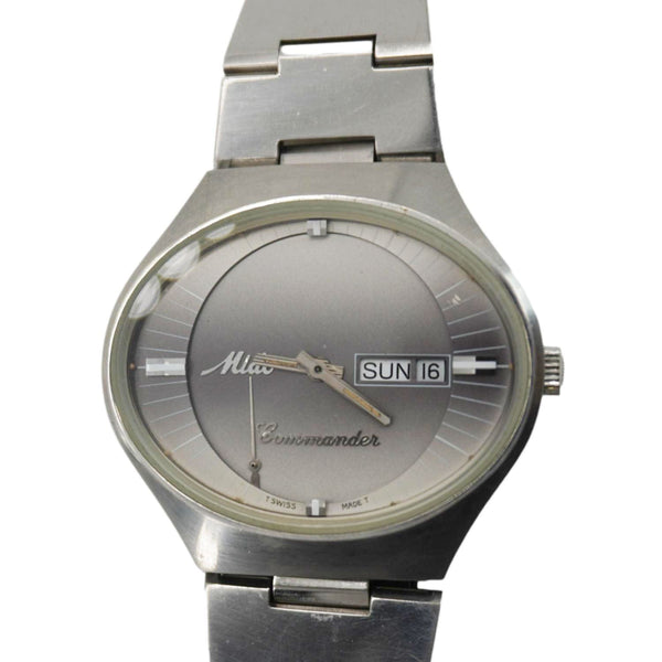 Mido Commander 1970 Day Date Men's Stainless Steel Watch Grey Dial 41MM