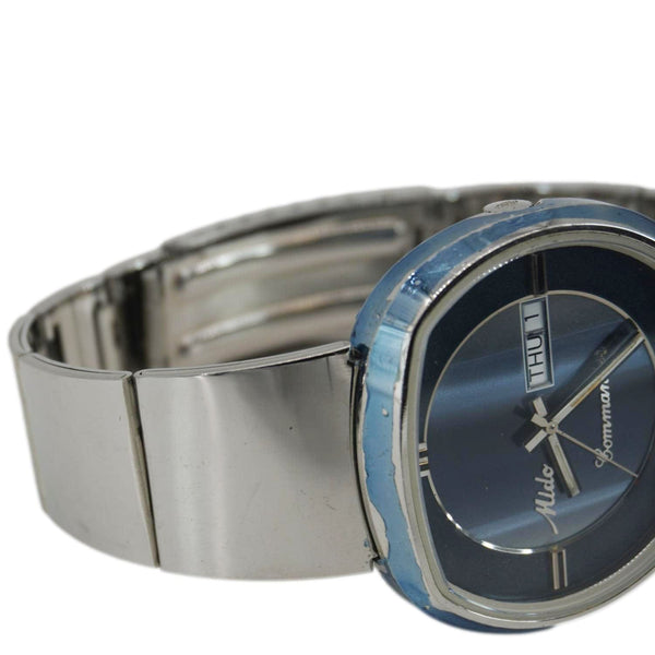 Mido Commander 1970 Day Date Men's Stainless Steel Watch Blue Dial 41MM