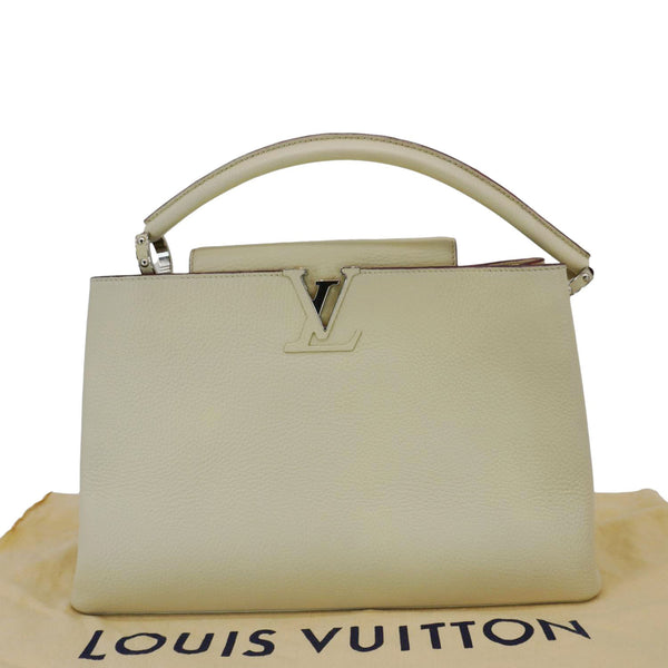 LOUIS VUITTON Capucines MM Taurillon Leather Satchel Bag White