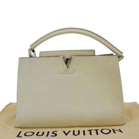 LOUIS VUITTON Capucines MM Taurillon Leather Satchel Bag White