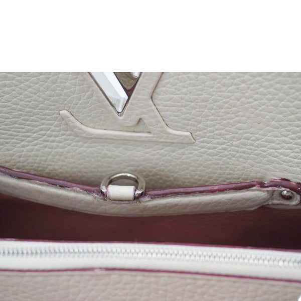 LOUIS VUITTON Capucines MM Taurillon Leather Satchel Bag White