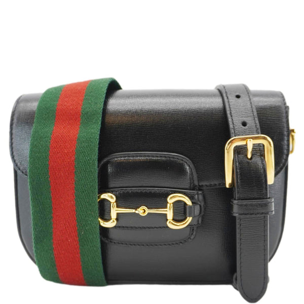 GUCCI Horsebit 1955 Flap Mini Leather Shoulder Bag Black 658574