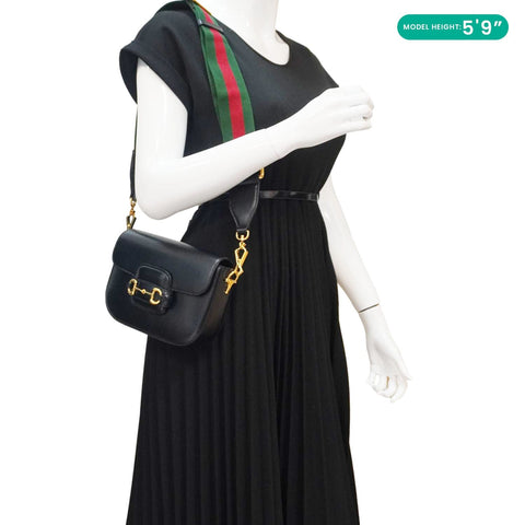 GUCCI Horsebit 1955 Flap Mini Leather Shoulder Bag Black 658574