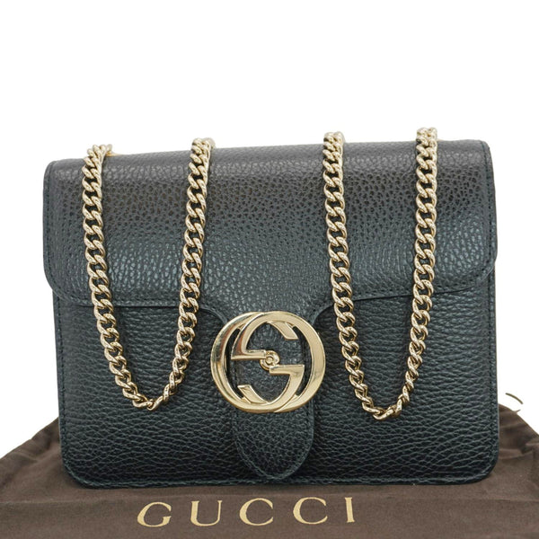 GUCCI Interlocking GG Leather Crossbody Bag Black 510304