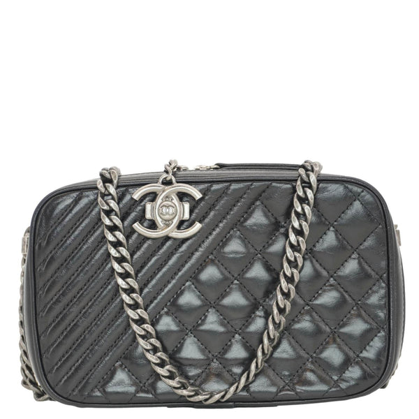 CHANEL Coco Boy Small Quilted Lambskin Camera Case Shoulder Bag Black